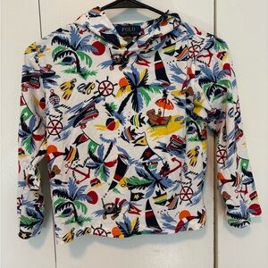 Polo Ralph Lauren Bear Jersey Hooded T-Shirt, Deco Bearwaiian, Boys Size 8, EUC